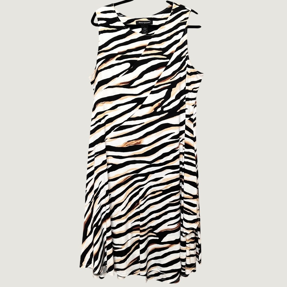 Ashley Stewart Zebra Print Sleeveless Layered Midi Dress Plus 18/20 Black White